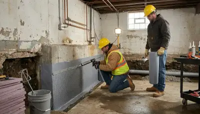 Tulsa, OK water-damage restoration team waterproofing a basement for homes