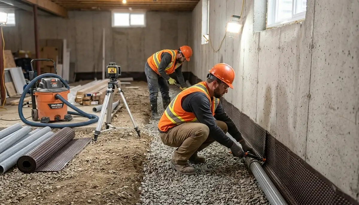 Tulsa, OK water-damage restoration team sealing a basement for waterproofing protection