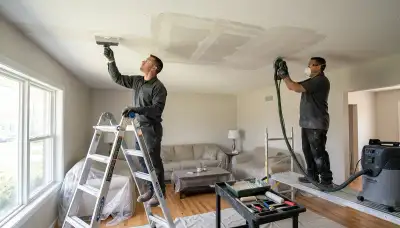 Ceiling water damage repair in Tulsa, OK for stained and sagging drywall in a home