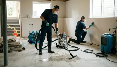 Tulsa, OK water damage cleanup team removing floodwater from a home interior