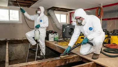 Tulsa, OK mold removal team inspecting water damage in a home for moisture and growth remediation