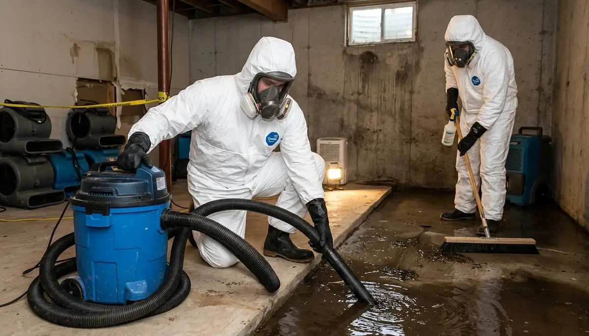 Tulsa, OK sewage cleanup team restoring a flooded home after sewer backup