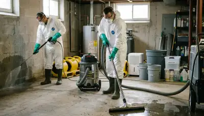 Tulsa, OK crew cleaning sewer backup damage in a home after sewage overflow