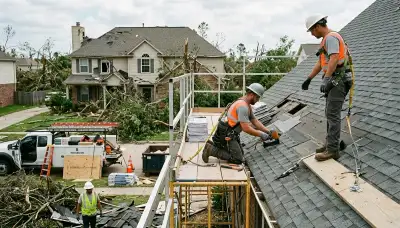 Storm damage restoration crew in Tulsa, OK repairing water damage in a home