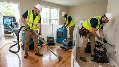 Storm damage restoration crew in Tulsa, OK inspecting water damage in a damaged home