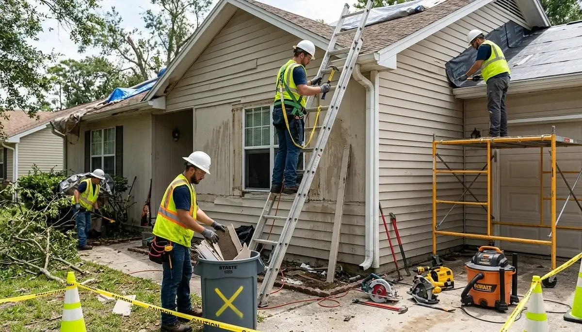 Storm damage restoration crew repairing water damage in Tulsa, OK