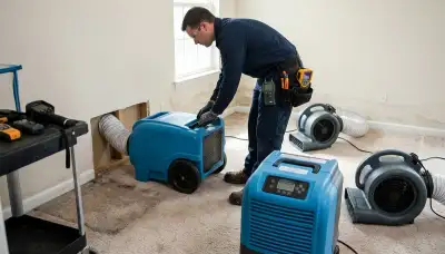 Structural drying equipment removing hidden moisture in Tulsa, OK water-damage restoration home