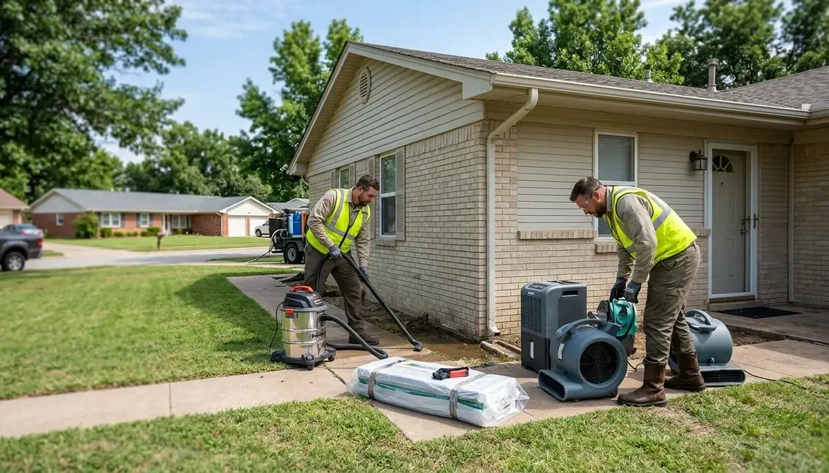 Water damage restoration team in Tulsa, OK inspecting property for cleanup and repairs