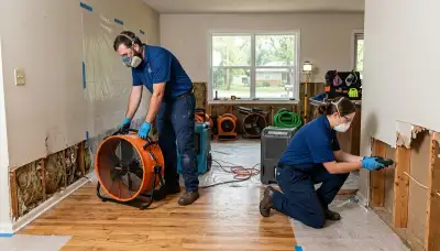 Water damage restoration team in Tulsa, OK removing water from a flooded property