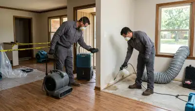 Water damage restoration team in Tulsa, OK inspecting a damaged property