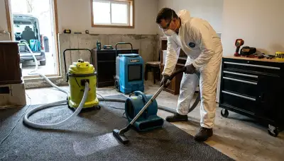 Water extraction team removing flood water from a Tulsa, OK home after storm damage